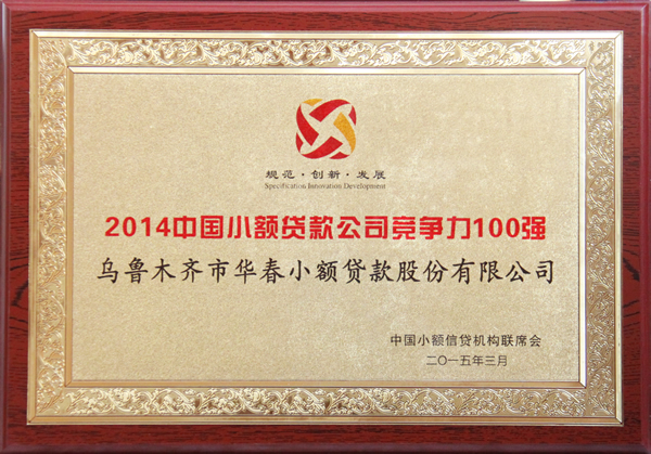 2014中國小額貸款公司競爭力100強企業